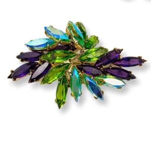 JULIANA Vintage Blue AB Purple Olive  Rhinestones Blue AB Gold Plated Brooch